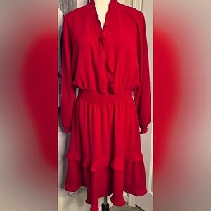 Emma & Michele Ruffled Long Sleeve Knee Length Dress P/XL